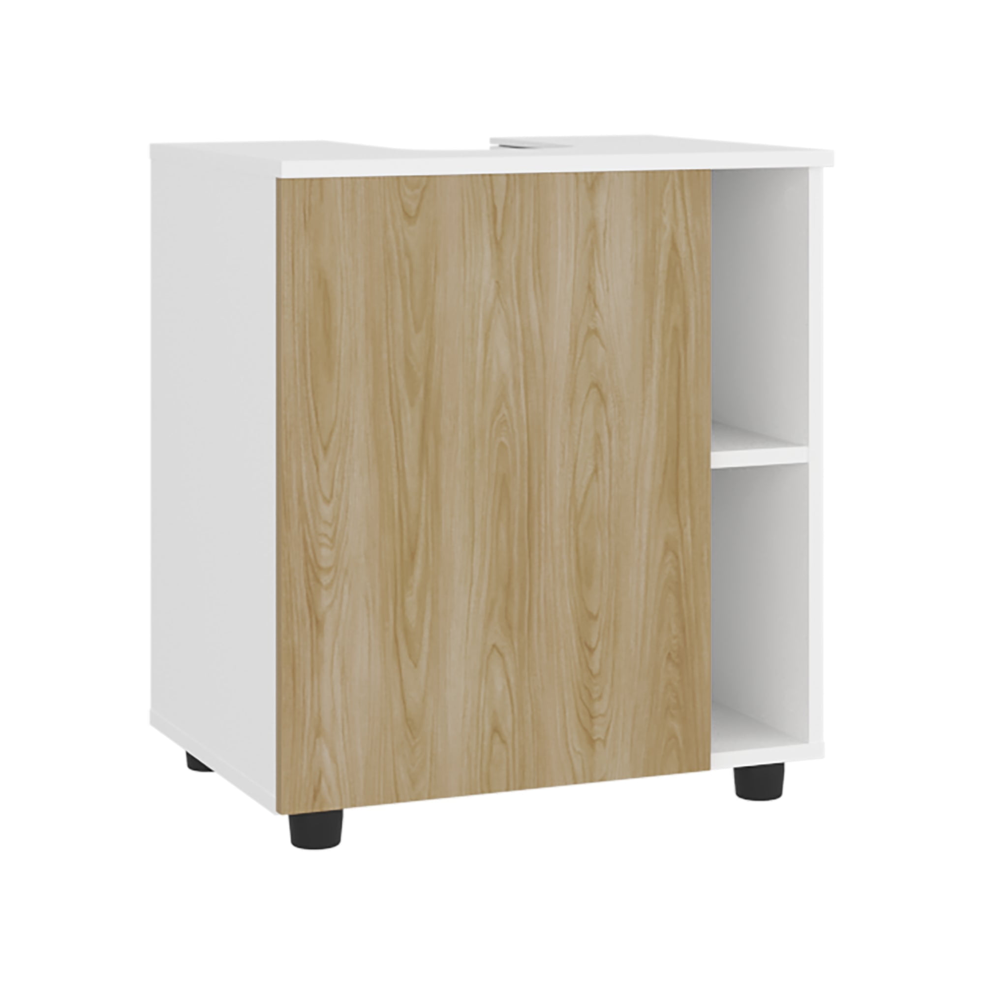 Fmfurniture - Mueble Para Lavamanos 1 Puerta 4 Espacios Blanco Y Café Claro