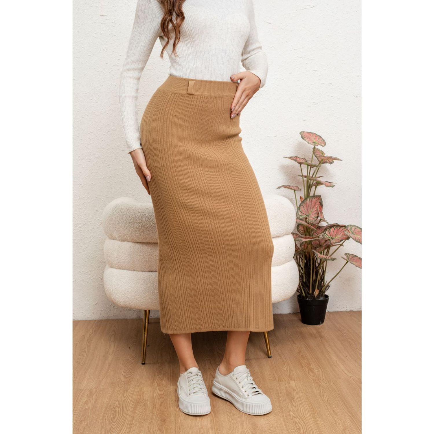 Likeshop - Falda Larga Mujer Lanilla Acanalada Full Elasticada Lisa 5059