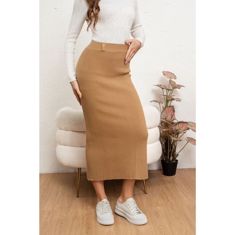 Likeshop - Falda Larga Mujer Lanilla Acanalada Full Elasticada Lisa 5059