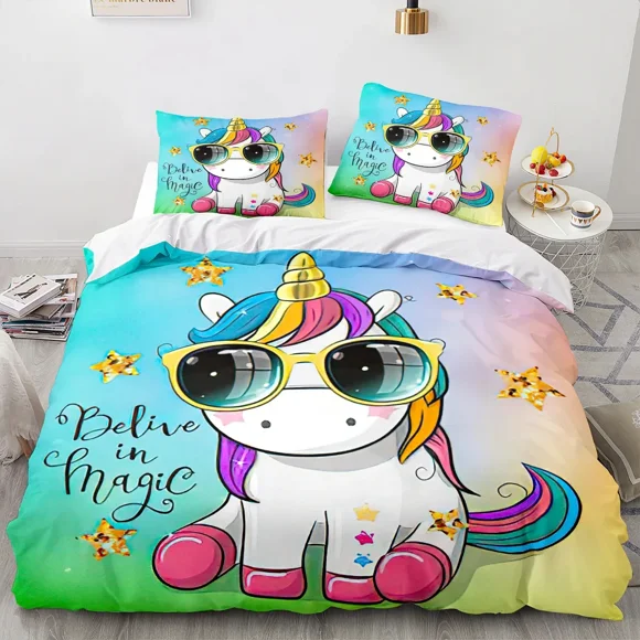 Cartoon Unicorn Duvet Cover Lovely Bedding Set Bed Sheets