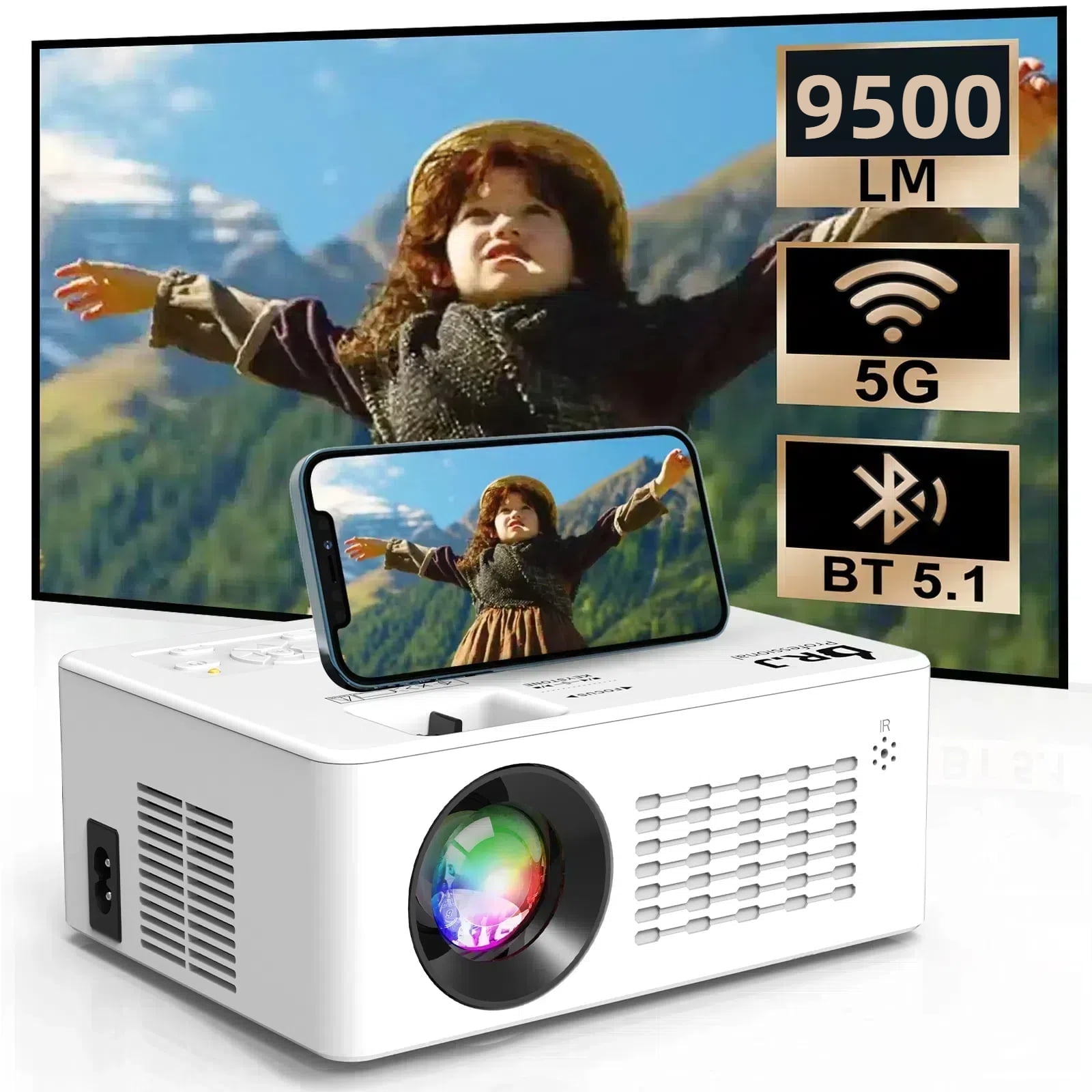 Proyector HD WiFi 5G de 9500L con Bluetooth 5.1 - Pantalla de 250'' y ...