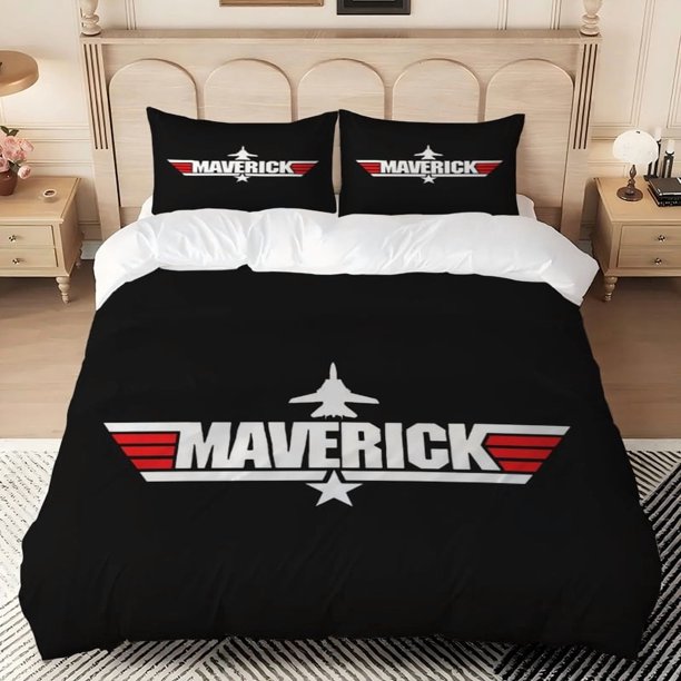 3pcs MAVERICK Aircraft Silhouette Digital Print Bedding Set