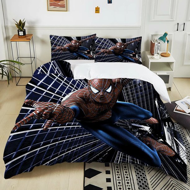 x957 Bed SheetsSpider-Man Duvet Cover Piece Bedding Set Digital Printing Polyester Anime Home Decor Ideal for Children's Gifts 3-Piece Bedding Set (1 Duvet Cover + 2 Pillow Shams) nj957