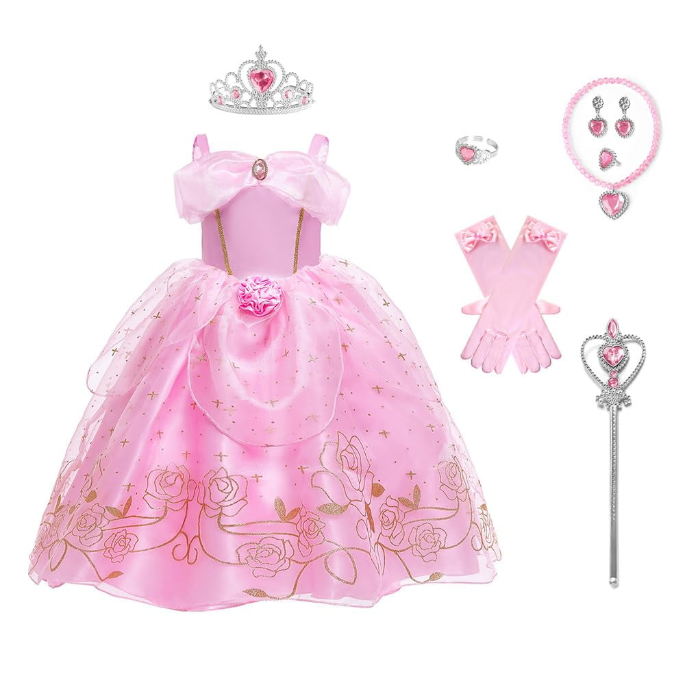 Genérico - Disfraz De Princesa Aurora Con Accesorios Para Niñas De 4 A 5 Años