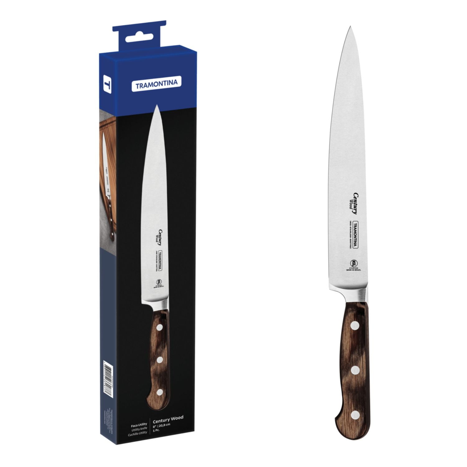 Tramontina - Cuchillo Utility Century Wood Hoja Acero Inoxidable 20 Cm