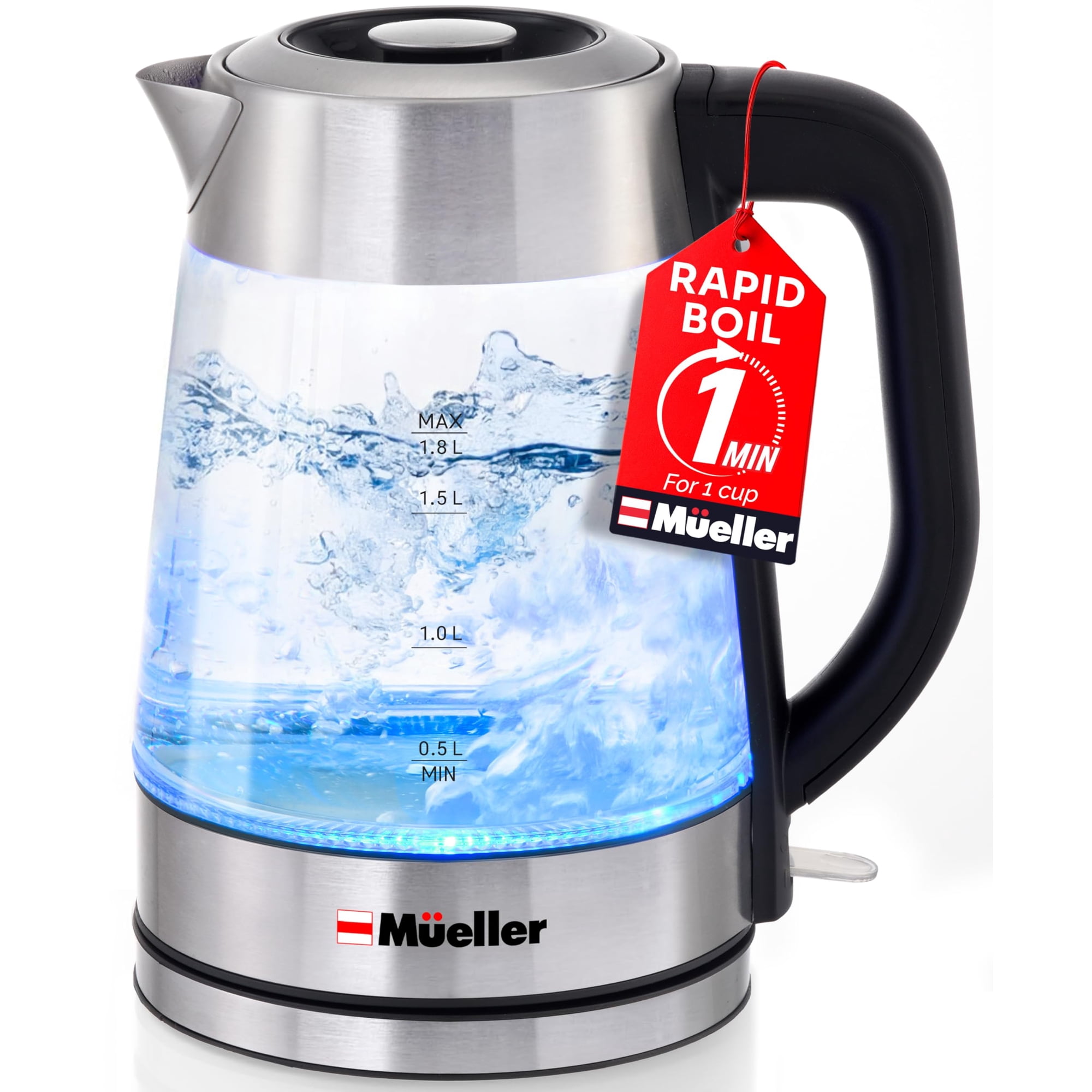 Hervidor Eléctrico Mueller Rapidboil De Vidrio De Borosilicato De 1.8 L