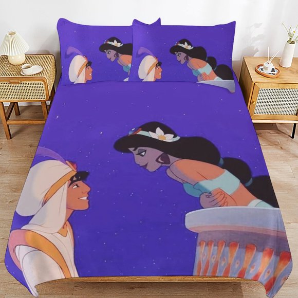 Aladdin Cartoon Bedding Sets Ultra Soft Skin-Friendly Duvet Cover 3 Piece, Cute Comforter Cover Bed Set for Boys Girls Kids