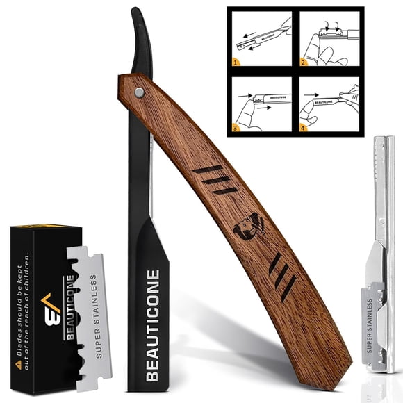 Navaja Afeitar BEAUTICONE Mango Rosewood Acero Negro 4pin