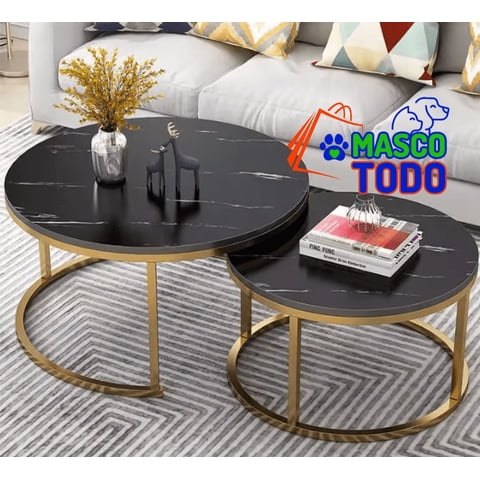 Genérico - Juego Mesas Centro Redonda Living Negra Moderna 70Cm Y 50Cm