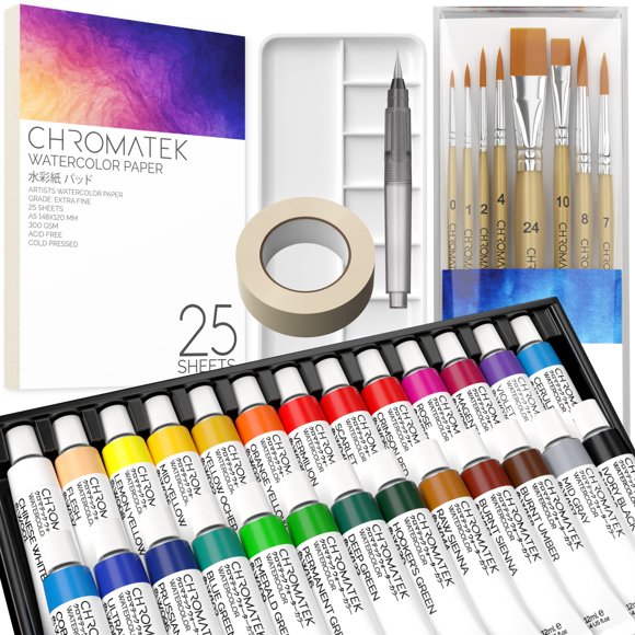 Kit de acuarela CHROMATEK 62 piezas con pinceles y bloc
