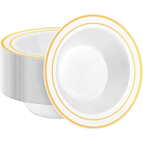 Platos para Sopa BESTSTAR 12 oz 355 ml Pack 50 Borde Dorado