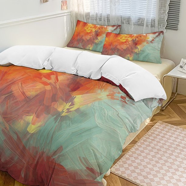 Oil Painting Style 3-Piece Twin Bed Set - Includes 1 Single Comforter And 2 Pillowcases Bedding - Fade Resistant Microfiber - Oil Painting Style
