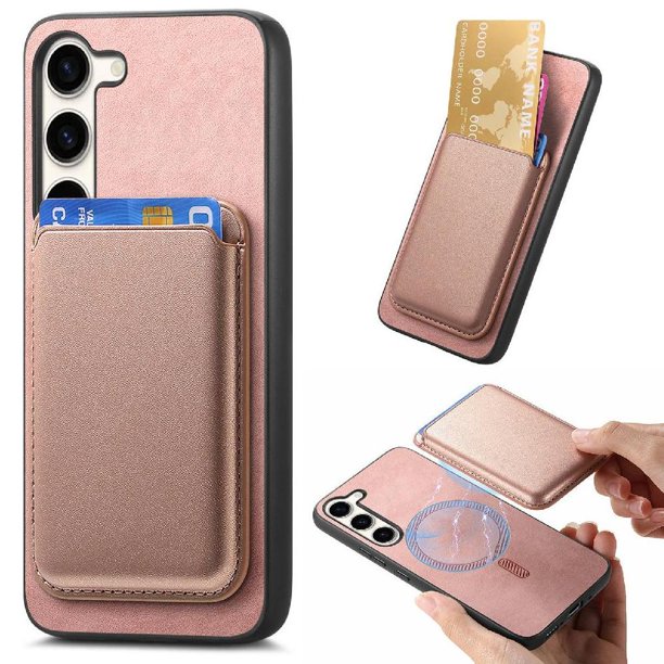 Funda de Cuero Magnética con Tarjetero para Samsung Galaxy S23 Plus Cubierta Delgada Rosa