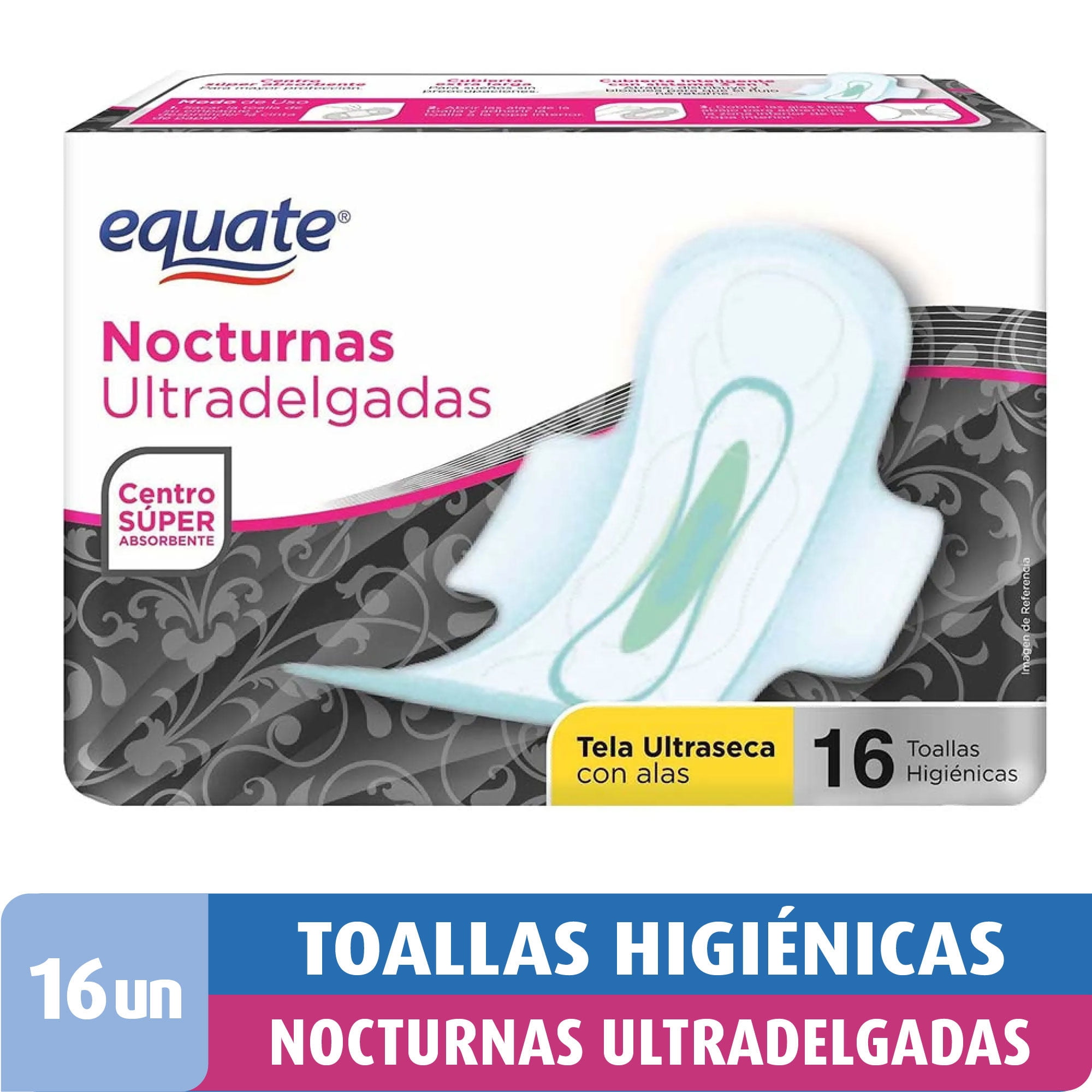 Toallas Higiénicas Nocturnas Con Alas Ultradelgadas 16 Un Equate