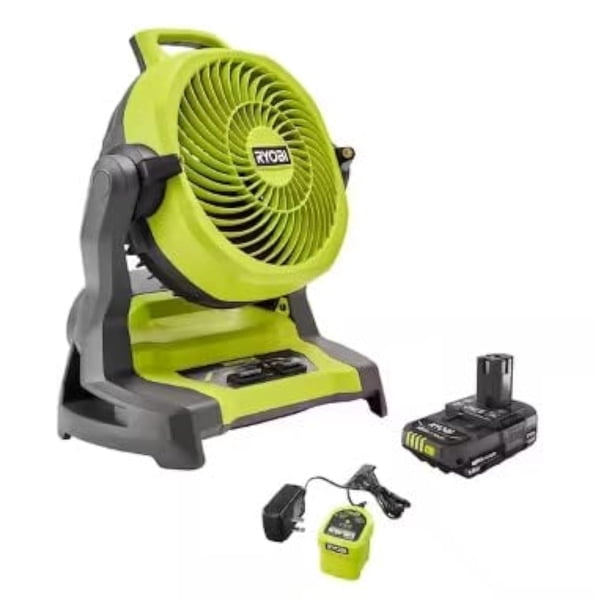 Kit de Ventilador Nebulizador Inalámbrico RYOBI ONE+ 18V de 7-1/2 pulg. para Cubeta con Batería 1.5 Ah y Cargador Amarillo/Negro PCL851K