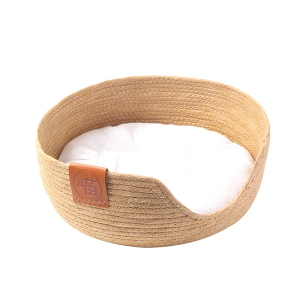 Cama para gatos, cuna redonda hecha a mano para mascotas con cojín suave, cama para dormir para mascotas, nido para dormir para perros y gatos pequeño S
