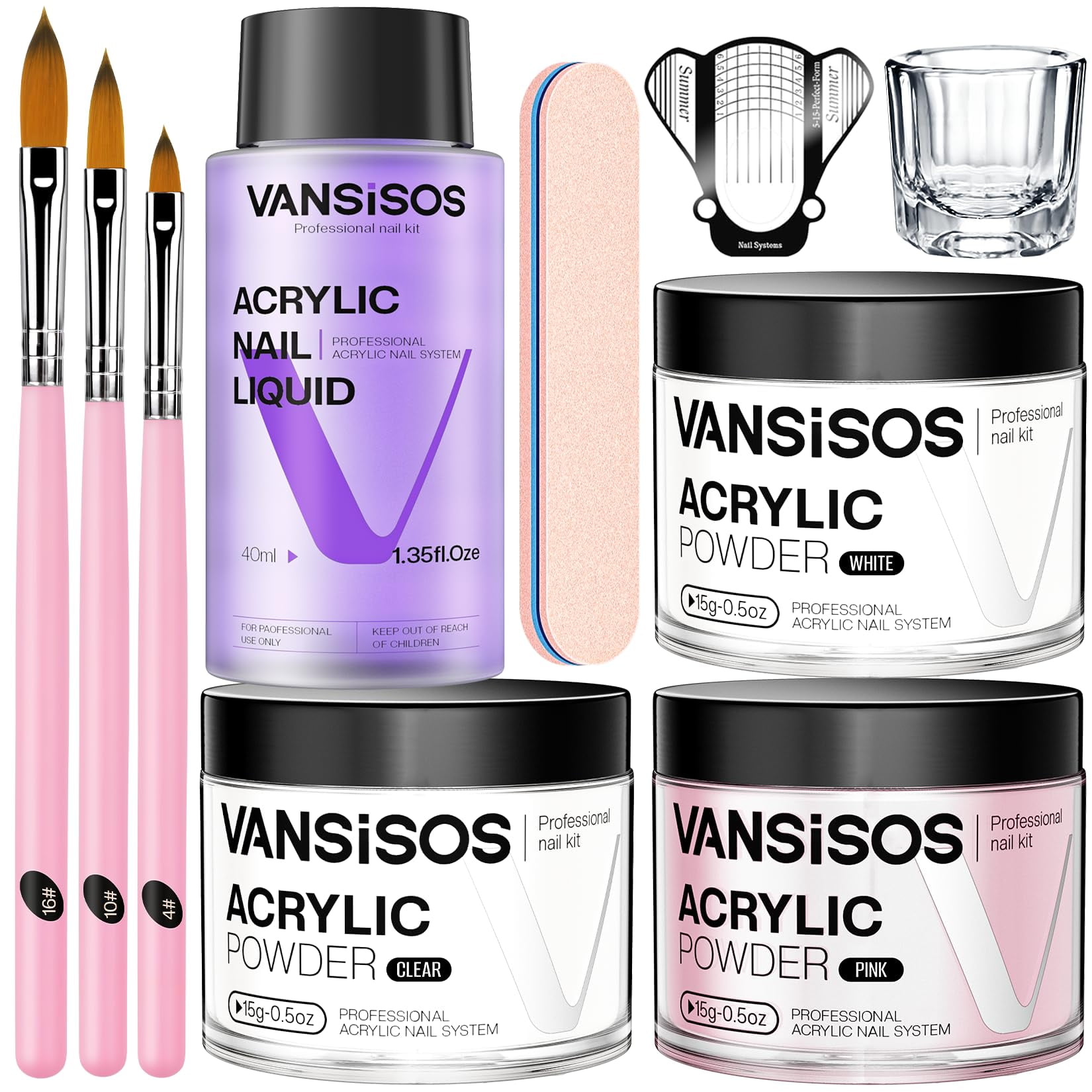 Kit De Uñas Acrílicas Vansisos Para Principiantes Con Polvo De 3 Colores