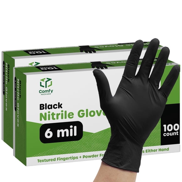Guantes desechables, paquete cómodo, 200 unidades, nitrilo negro, 6 ml