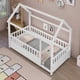thumbnail image 2 of Twin Size Floor Wooden Bed with House Roof Frame, Fence Guardrails,White, 2 of 3