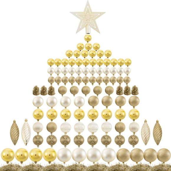 Juego de adornos con forma de bola de árbol de Navidad Ogrmar, 119 quilates, color dorado