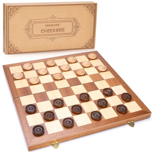 Set de juego VAMSLOVE Checkers plegable de madera de 14 pulgadas con almacenamiento