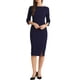 thumbnail image 1 of INSPIRE CHIC Vestido de Tubo para Mujer Cuello Barco Mangas 3/4 Dobladillo con Abertura Vestidos Midi para el Trabajo Azul Marino M, 1 of 6