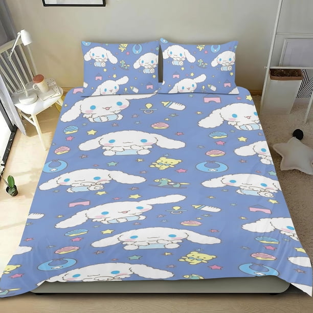 Cinnamoroll Canela Conjunto de sábanas temático, trío de piezas, cómodo y amigable con la piel, diseño único, regalo de decoración para el hogar para familiares, amigos y fans,135cm *200cm