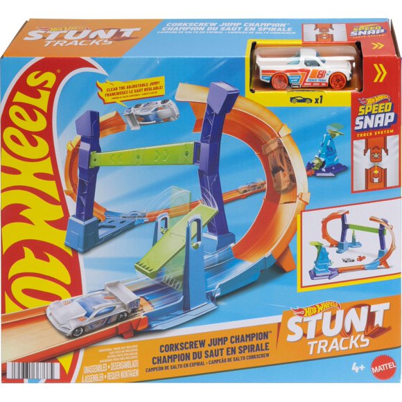 Set de atletismo para coches de juguete Hot Wheels Flip & Jump Sacacorchos Loop