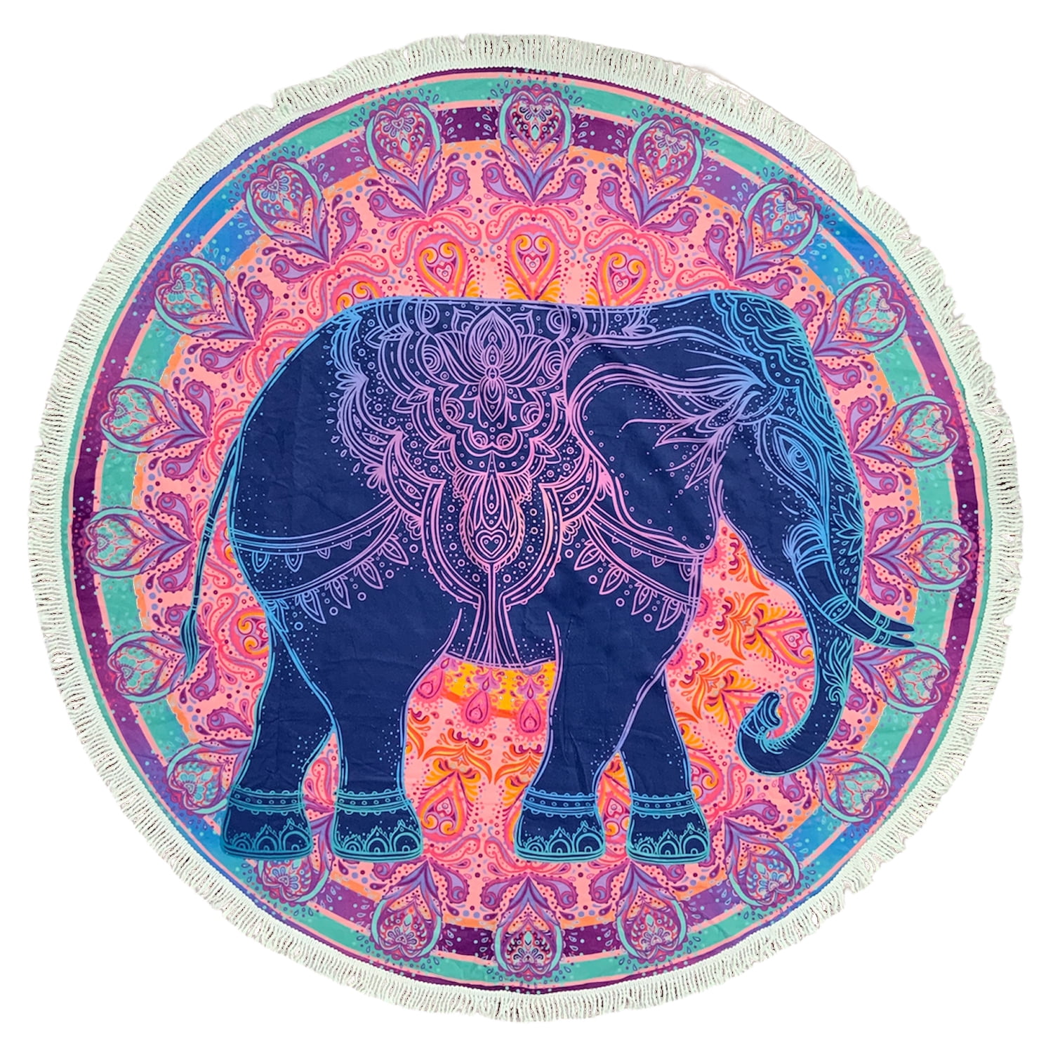 Zahr - Toalla Playa Redonda Estampada Elefante Lado