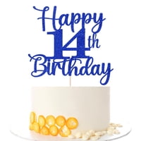 Decoración Para Tartas Kaoenla Con Purpurina Para Cumpleaños Número 14, Color Azul