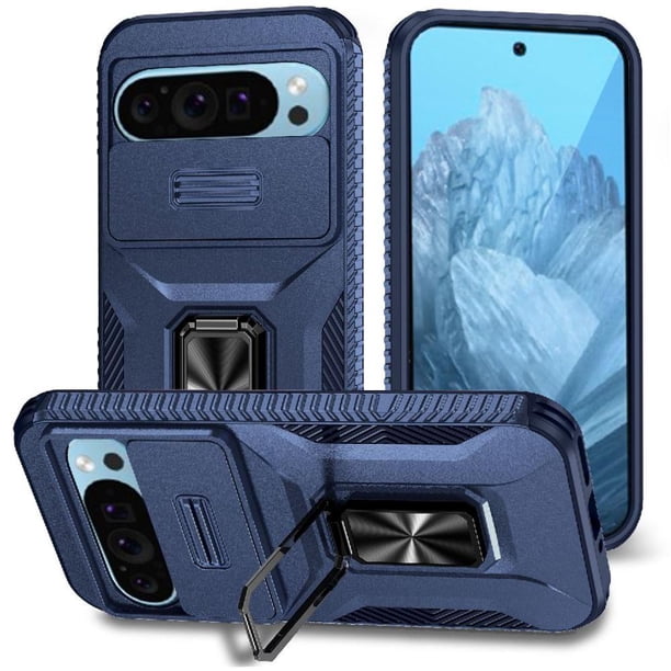 Funda Armada para Google Pixel 9 Pro con Tapa Deslizante y Soporte Magnético Giratorio Azul