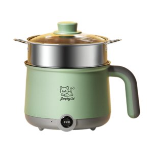 Magideal - Olla Eléctrica Portátil De 1,8 L Con Vaporera Para Cocinar Ramen, 300 W/600 W, Ideal Para Arroz Frito, Sopa Y Bistec. Gris Verde