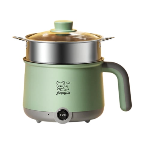 Magideal - Olla Eléctrica Portátil De 1,8 L Con Vaporera Para Cocinar Ramen, 300 W/600 W, Ideal Para Arroz Frito, Sopa Y Bistec. Gris Verde