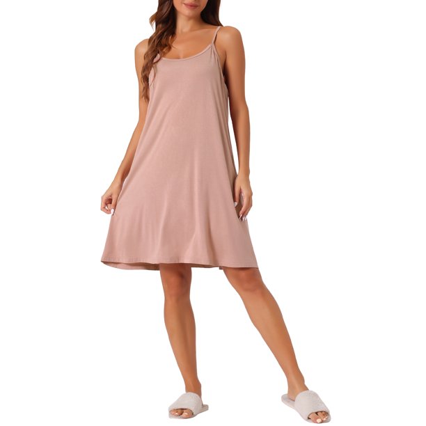 INSPIRE CHIC Vestido de Noche de Algodón para Mujer Regreso a Clases Sin Mangas con Tirantes Espagueti Detalle de Espalda Cruzada Largo a la Rodilla Ropa de Casa 2XL Rosa