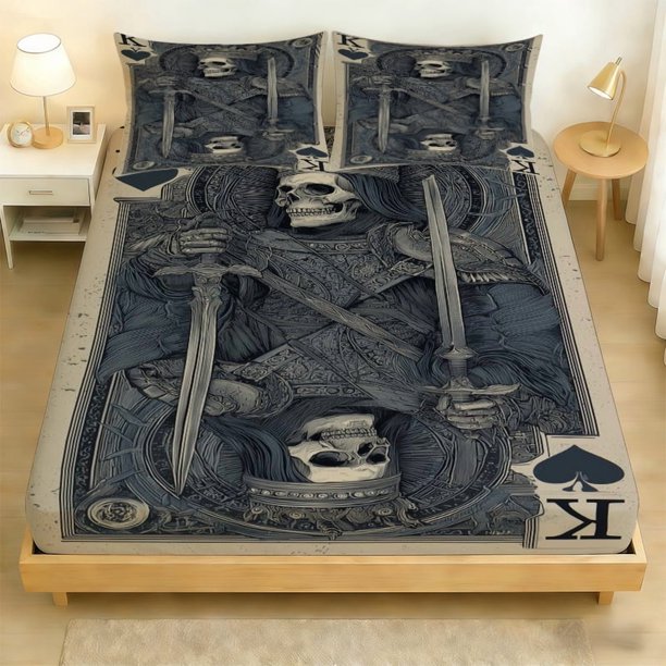3pcs Dark Ace of Spades Digital Print Bedding Polyester Skin-Friendly Fabric with Anti-Pilling