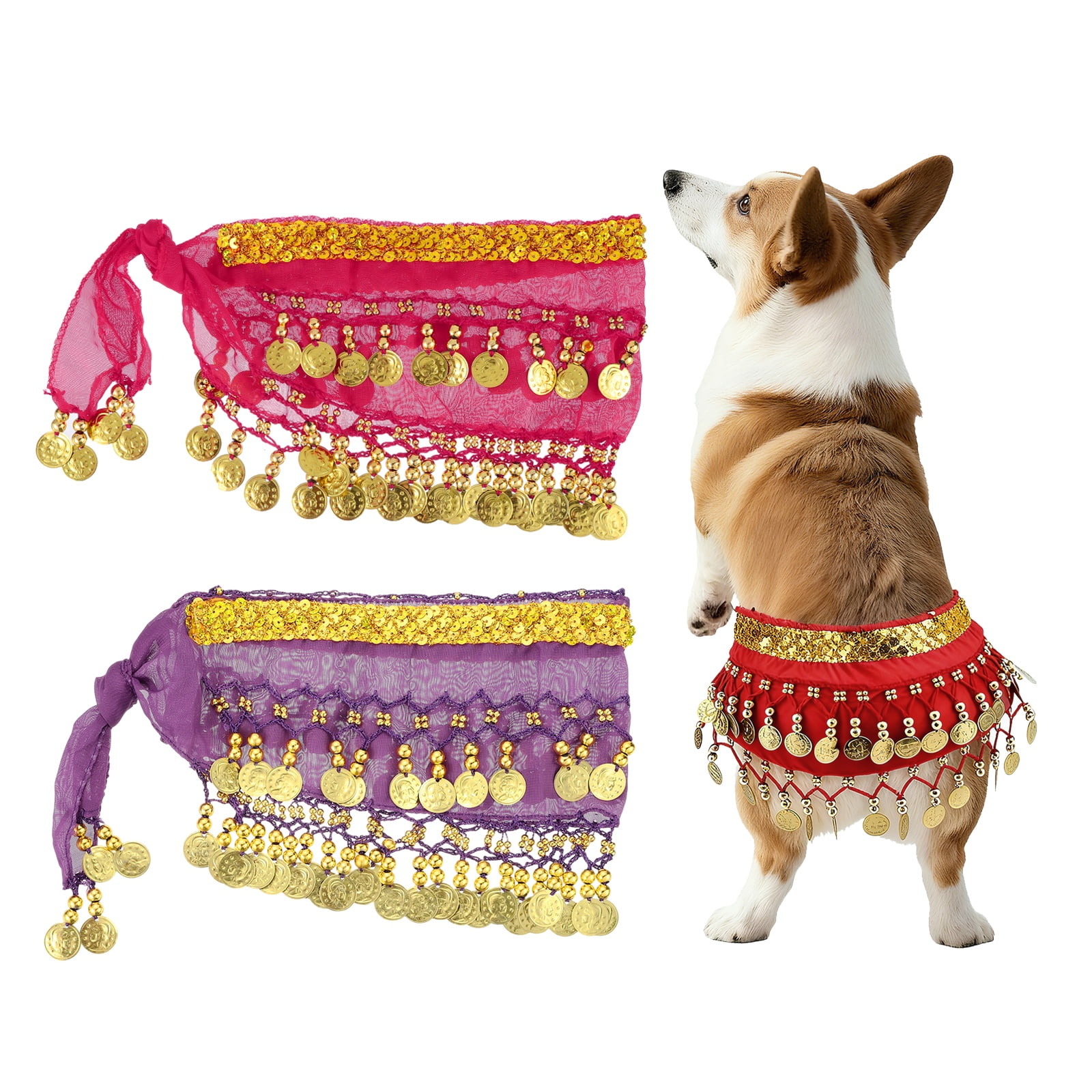 Uxcell Falda de Bailarina de Vientre para Perros, Cadena de Cintura Cortina de Cadera Ropa Disfraz de Perro Traje de Baile de Sacudida de Cadera Bufanda de Cadera con Lentejuelas
