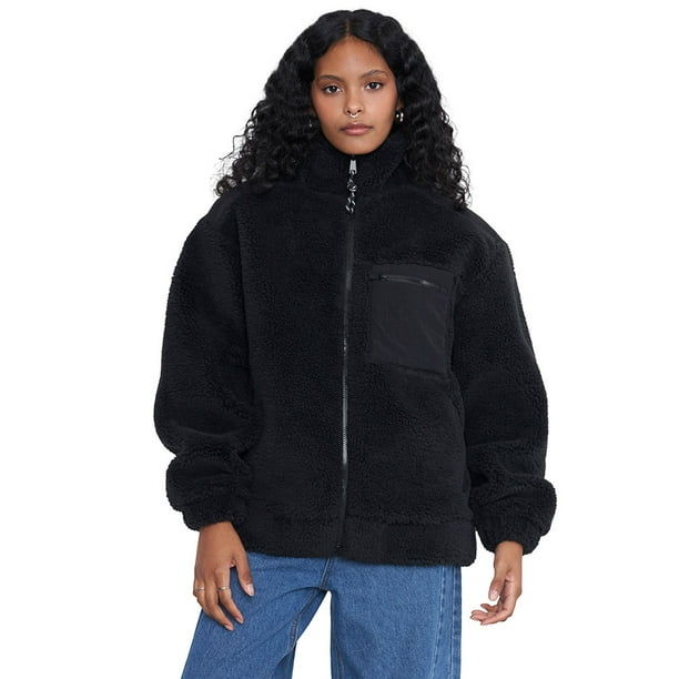 Chaqueta Mujer Peludo Negro Corona