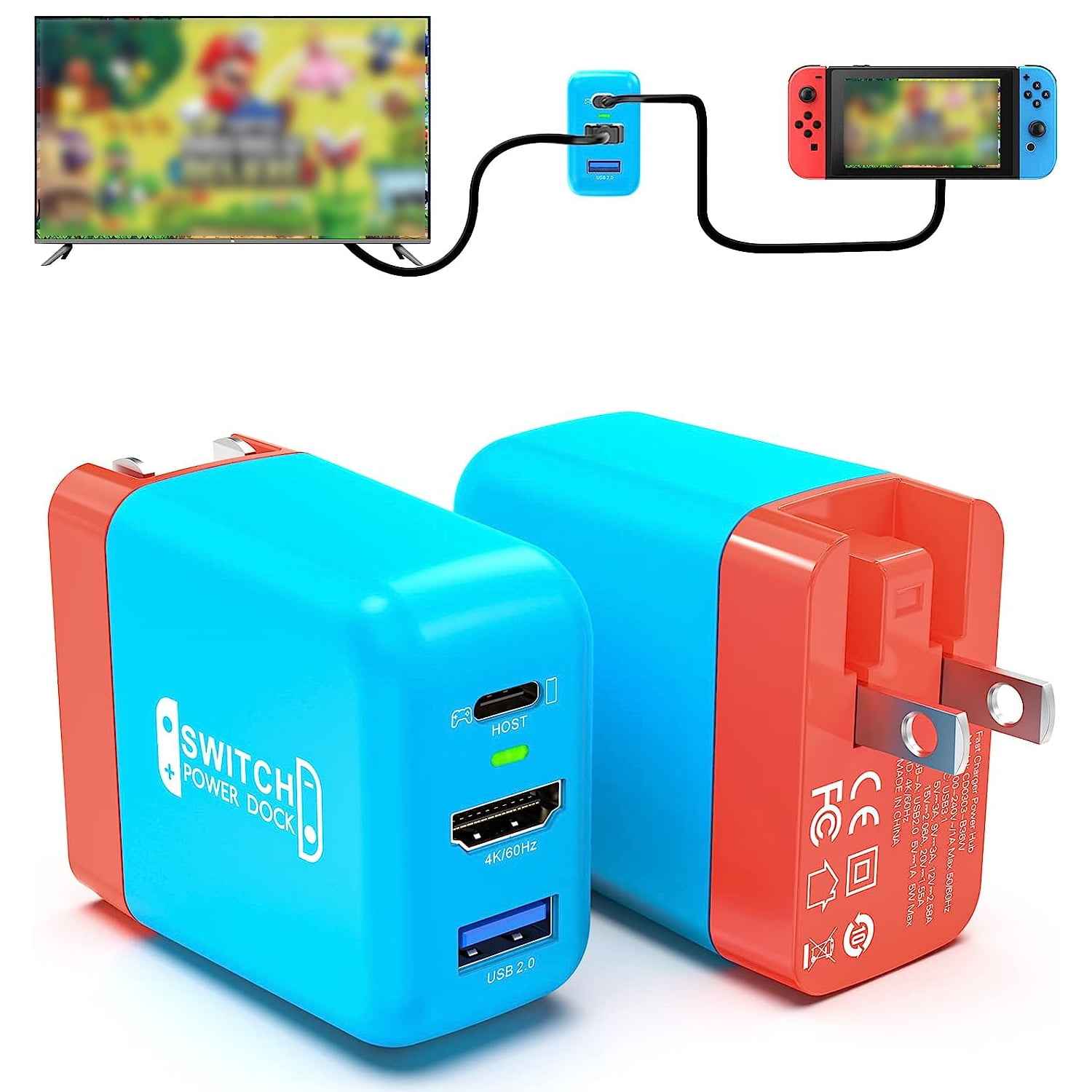 Genérico - Cargador De Muelle Para Nintendo Switch, Estación De Acoplamiento Portátil De 36w Para Switch Con Puertos Hdmi 4k@60hz/usb2.0/carga Rápida Pd Usb-c, Con Cable Usb-c A Usb-c