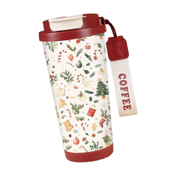 Vaso térmico a prueba de fugas, taza de café de acero inoxidable con tapa abatible, botella térmica y cordón portátil, adecuado para regalar en días f Estilo B