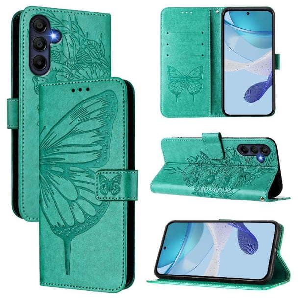 Funda Cartera Mariposa Para Samsung Galaxy A16 5g Con Soporte Y Ranuras Para Tarjetas Verde