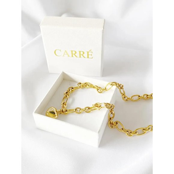 Collar Carre Eslabon Grueso Con Corazon Enchapado Oro 18k