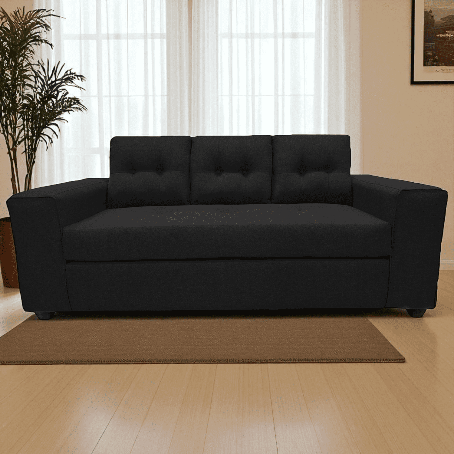 Muebles Jd - Sofá 3 Cuerpos Martina Lino Negro