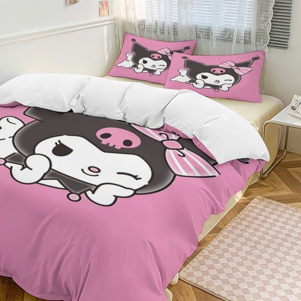 Kuromi Quilt Set Thicken Soft 3 Pieces Bedding Set All Season Duvet Cove with 2 Pillowcases for Adult Women Girls Teens Home Room Decor