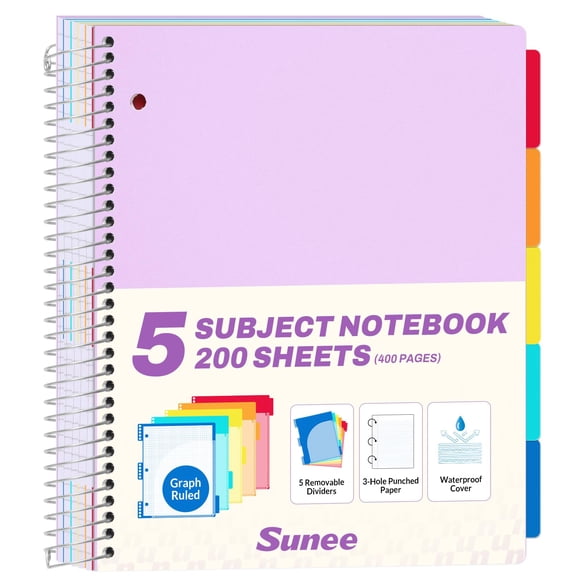 Cuaderno SUNEE 5 Asignaturas 400 Hojas 23x28 cm Morado