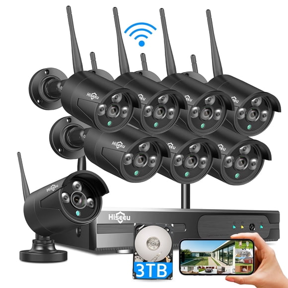 Sistema de cámaras de seguridad inalámbricas Hiseeu de 16 canales, 5 MP, kit de 8 cámaras