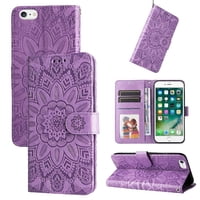 Funda Tipo Cartera Foxdock Para Iphone 6 Plus , Diseño Girasol En Relieve, Cuero Pu, Cierre Magnético, Soporte Y Tarjetero