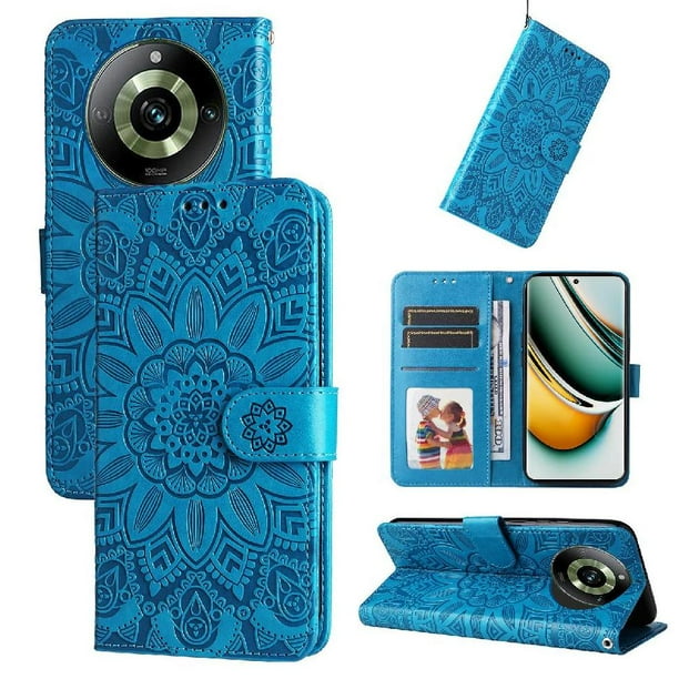 Funda tipo cartera FOXDOCK para Realme 11 Pro Plus , diseño girasol en relieve, cuero PU, cierre magnético, soporte y tarjetero