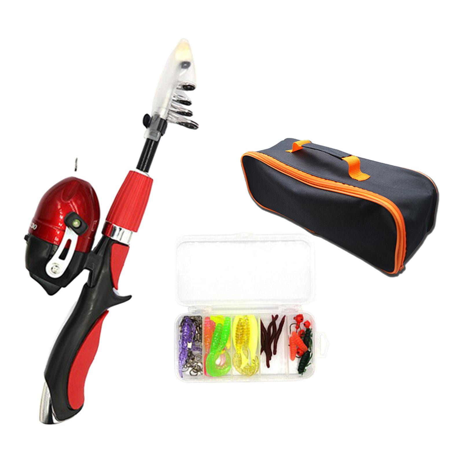 Magideal - Juego Combinado De Caña De Pescar Para Niños, Caña De Pescar Telescópica Y Carrete Con Carrete De Pesca, Caña De Pescar Para Niños Apta Para Viajes, R Rojo