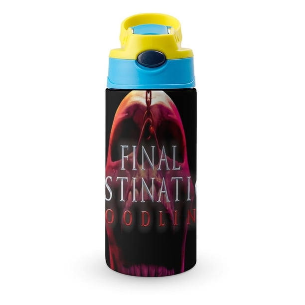 Destino Final Botella de Agua con Tapa Pop Top de Un Toque, Acero Inoxidable, a Prueba de Fugas, para Deportes, Botella Infantil azul 12 oz