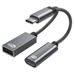Bothyi - Adaptador Usb C Otg Con Cable Trenzado De Carga Rápida Pd 60W Para Portátil Gris